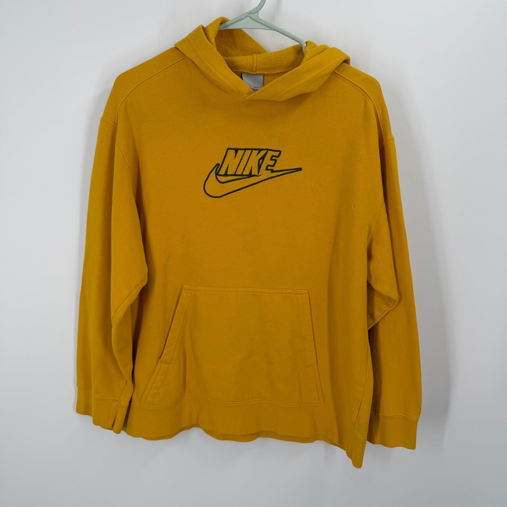 Nike Hoodie Kids Size XL 18-20 Yellow Embroidered Spellout Pullover